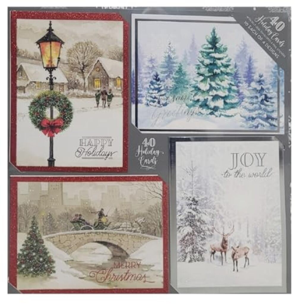 40-Count Holiday Greeting Cards with 4 Winter Designs